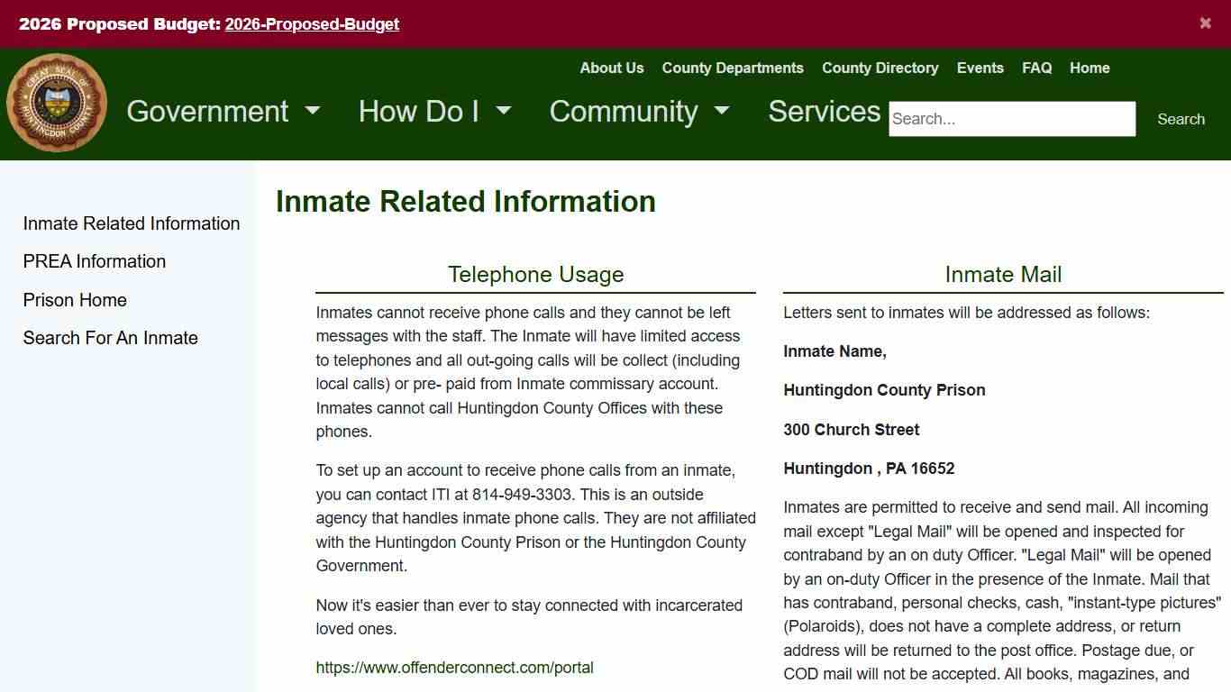 HuntingdonCounty - Inmate Related Information