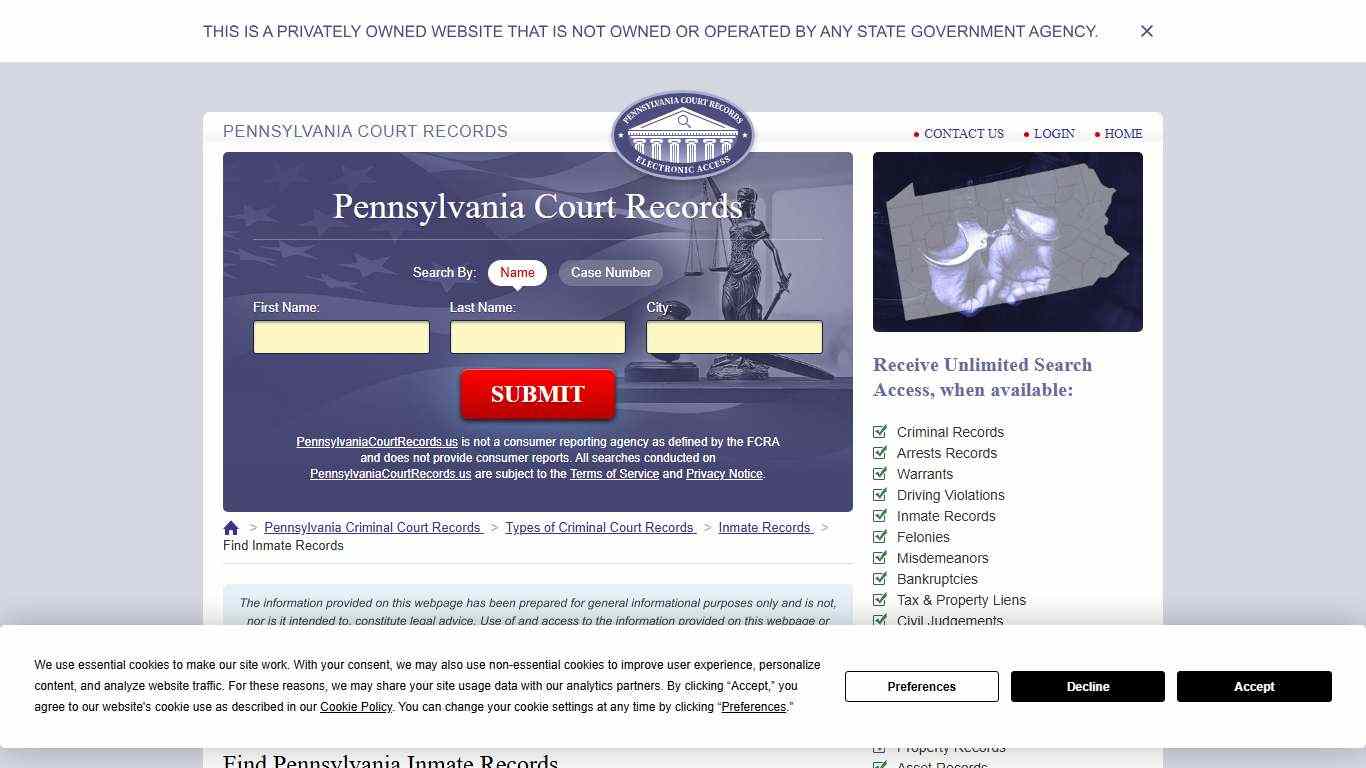 Pennsylvania Inmate Search | PennsylvaniaCourtRecords.us